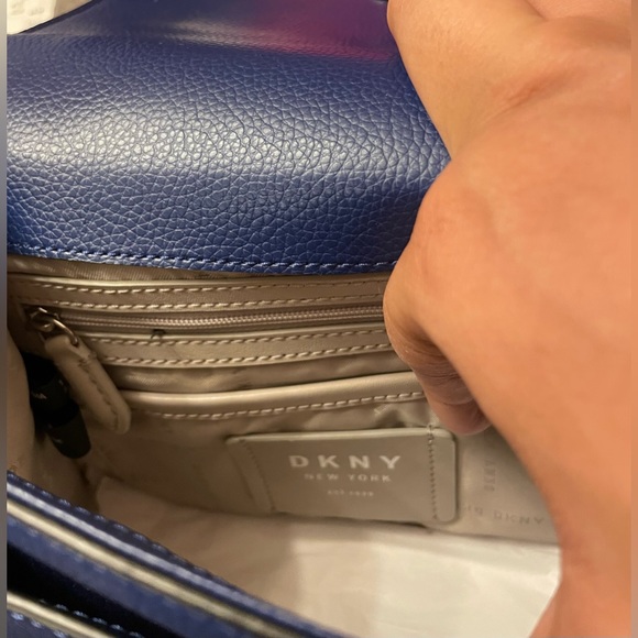 DKNY Whitney Leather Satchel Bag North South Royal Blue Small - Picture 7 of 8